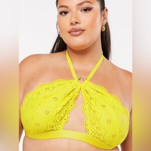 Savage X Fenty Women's Size 1X Bombshell Broderie Lace Halter Bralette Yellow